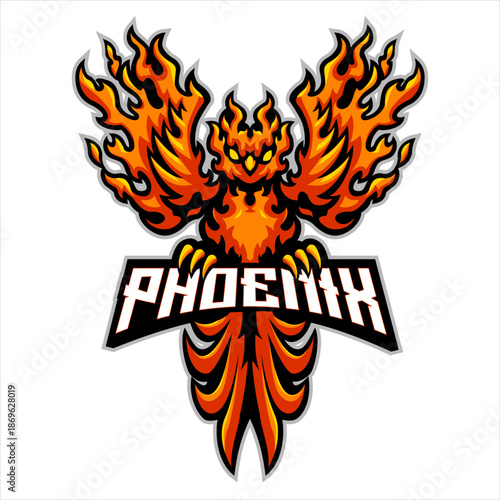 Flaming Phoenix Bird Mascot Logo Design