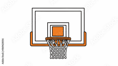 Outline Illustration of Basketball Hoop with Net and Backboard, isolated white background