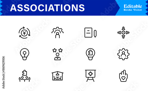 Clean and Professional Associations Line Icon Set with Minimalist Modern Style and Pixel Perfect Editable Vectors for Business and Community