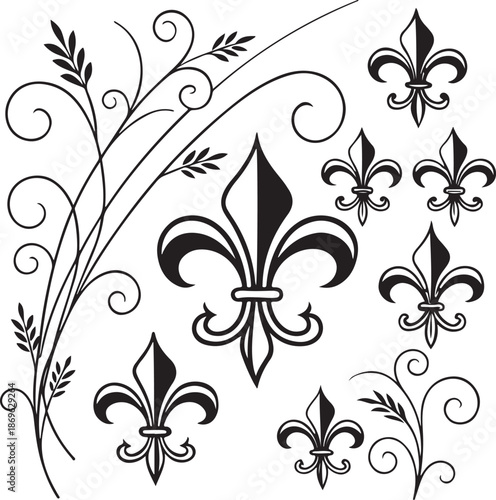 Floral Fleur-de-Lis Ornament Illustration.