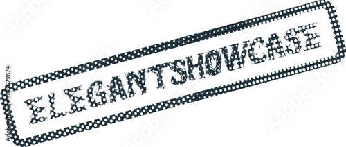 A bold textured rubber stamp impression clearly displays the word ELEGANTSHOWCASE within a stylish dotted border