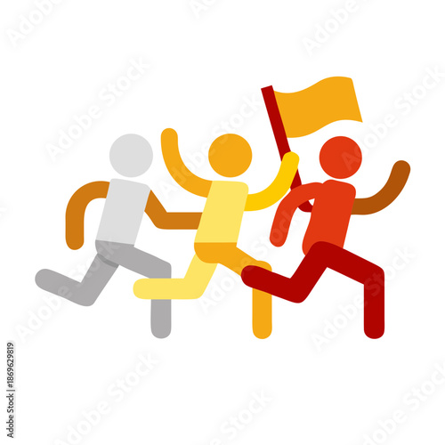 Diverse group of people, including individuals with disabilities, running together in a marathon, promoting inclusion and an active lifestyle.
