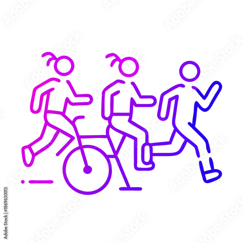 Diverse group of people, including individuals with disabilities, running together in a marathon, promoting inclusion and an active lifestyle.
