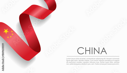 Chinese flag wavy ribbon, symbolizing national pride, ideal for patriotic or cultural design themes. Vector illustration.