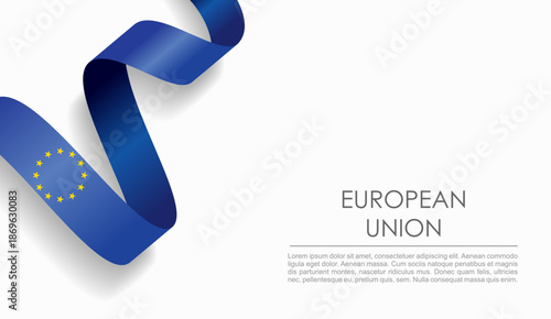 European Union flag wavy ribbon, symbolizing national pride, ideal for patriotic or cultural design themes. Vector illustration.