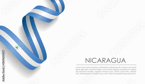 Nicaraguan flag wavy ribbon, symbolizing national pride, ideal for patriotic or cultural design themes. Vector illustration.