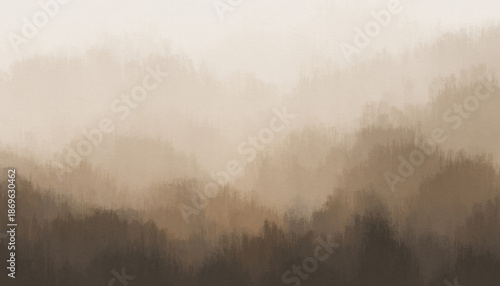 Serene abstract landscape with layered, misty hills, rendered in a muted monochrome palette and painterly brushstrokes, creating a tranquil and atmospheric natural scene