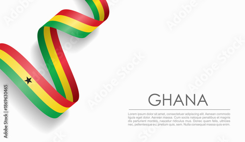 Ghanaian flag wavy ribbon, symbolizing national pride, ideal for patriotic or cultural design themes. Vector illustration.