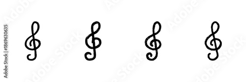 Treble Clef Music Symbol Line Icon Set In Doodle Style. Musical Notation And Sheet Music Representation Outline Sketch Collection. Hand Drawn Isolated Vector Illustration