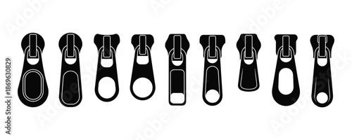Zipper slider vector set for clothing design and garment manufacturing industry