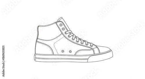 Minimalist Line Art Drawing of High-Top Sneakers (Side View)