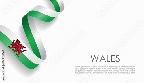 Welsh flag wavy ribbon, ideal for patriotic or cultural design themes. Vector illustration.