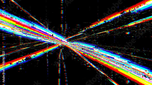 Chromatic Glitchscape: An abstract composition with distorted digital rainbow streams