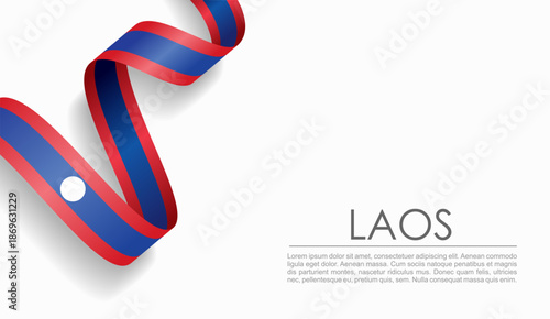 Laotian flag wavy ribbon, ideal for patriotic or cultural design themes. Vector illustration.