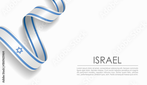 Israeli flag wavy ribbon, ideal for patriotic or cultural design themes. Vector illustration.