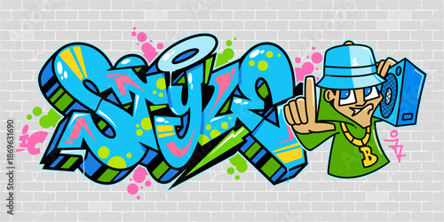 Cool Urban Abstract Graffiti Style Font Lettering And Hip Hop Character Vector Illustration
