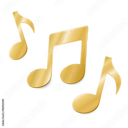 Vibrant Golden Music Notes Composition. Elegant Glossy Metallic Symbols for Premium Audio Branding, Luxury Awards, Music Festivals, and Professional Design Isolated on White Background.