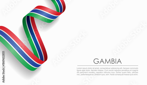 Gambian flag wavy ribbon, symbolizing national pride, ideal for patriotic or cultural design themes. Vector illustration.