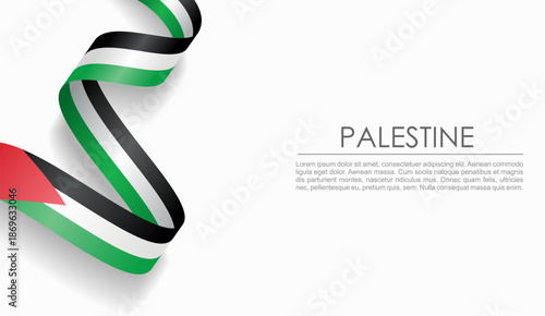 Palestinian flag wavy ribbon, symbolizing national pride, ideal for patriotic or cultural design themes. Vector illustration.