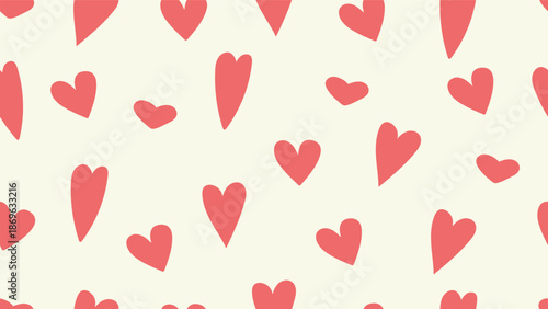 red heart hand drawn seamless pattern on light yellow background. wallpaper and paper wrapping decoration