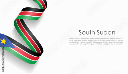 South Sudan flag wavy ribbon, symbolizing national pride, ideal for patriotic or cultural design themes. Vector illustration.