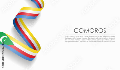 Comoros flag wavy ribbon, symbolizing national pride, ideal for patriotic or cultural design themes. Vector illustration.