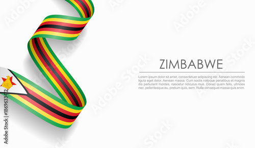Zimbabwean flag wavy ribbon, symbolizing national pride, ideal for patriotic or cultural design themes. Vector illustration.