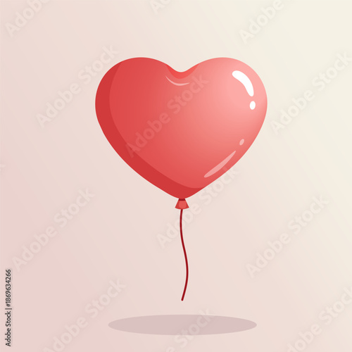 Glossy Red Heart Balloon Vector Illustration for Valentine's Day. Romantic Floating Love Symbol for Wedding, Anniversary, and Greeting Card Design Isolated on Pastel Background