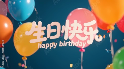 Happy Birthday Balloons in the Sky with Colorful Decorations