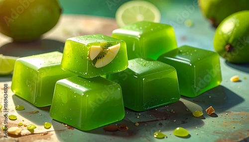 Wallpaper Mural Lime Jello Cubes - A Refreshing Green Treat with Citrus Zest. Torontodigital.ca