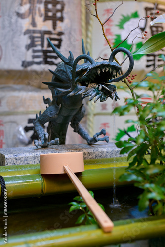 Dragon-Shaped Purification Fountain in Japanese Temple