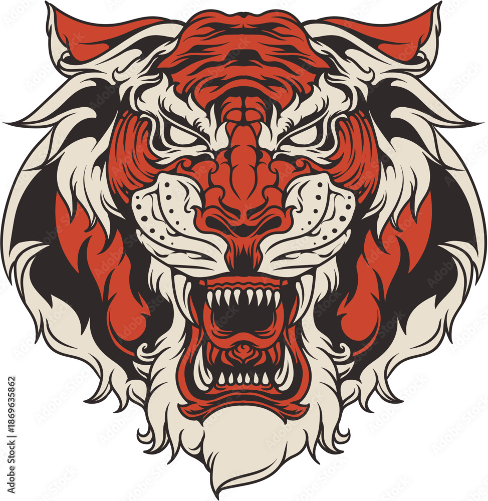 Obraz premium Fierce Roaring Tiger Head Illustration for Premium Apparel and Posters Tiger Vector Vector (6).eps