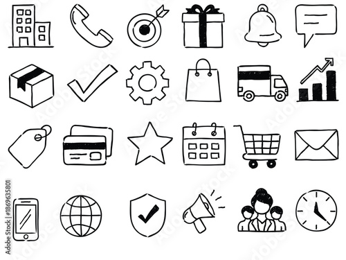 Hand-drawn doodle web and business icons vector set