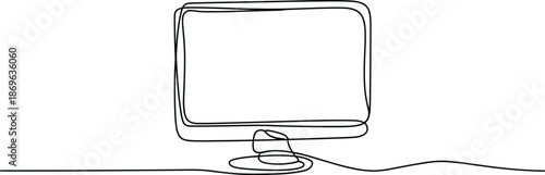 Black and white line of a computer monitor and mouse