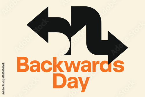 Create a pure vector, concept-driven illustration for Backwards Day using abstract geometric shapes that clearly communicate inversion, reflection, or reversal. Ideas include mirrored arrows, flipped 