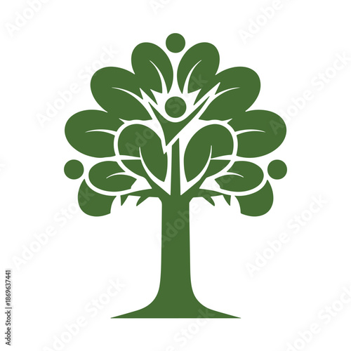 Green tree with large leaves and white outline