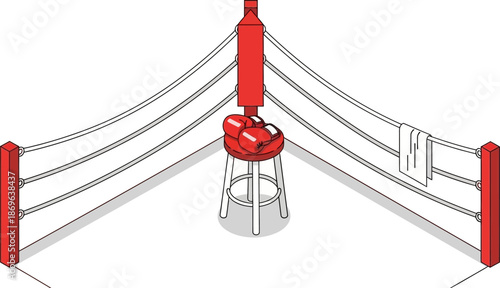 Boxing Ring Corner with Punching Bag and Gloves Ready for Training