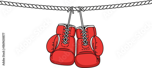 Vintage Red Boxing Gloves Hanging on Rope Boxing Sports Concept Illustration