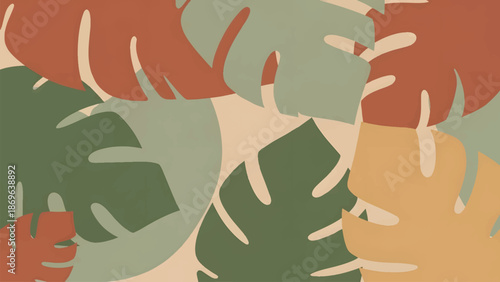 Abstract tropical leaves pattern with earthy tones.