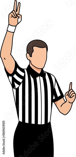 Sports Referee Signaling Two Points with Raised Hand and Finger Up Gesture Official Sports Game Call