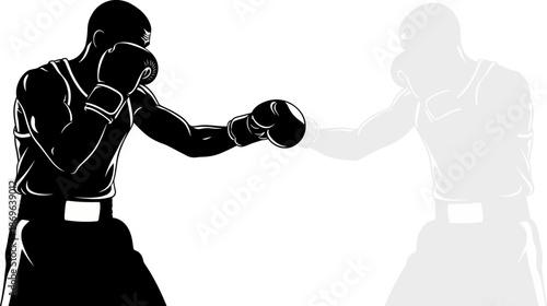 Boxing Match Silhouette Fighter and Ghost Opponent Combat Competition Silhouette Sport