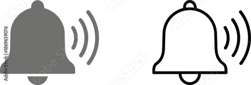 Notification bell icons in solid and line styles for alert reminders incoming messages alarm clock and digital interface,