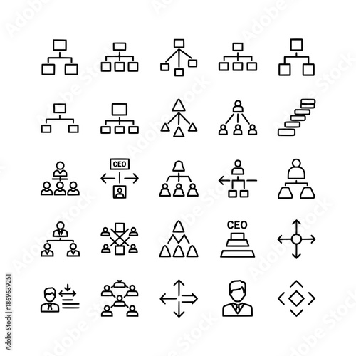 Minimal corporate hierarchy outline icon pack vector for enterprises