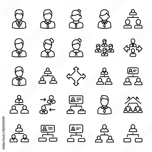 Modern corporate hierarchy outline icons vector for business teams