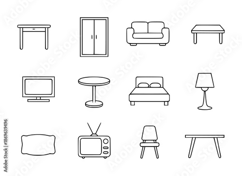 Collection of simple representing furniture and home appliances