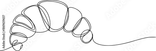 Minimalist single of a croissant pastry with a curved tail a white background food baking