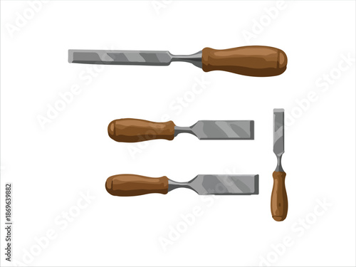 Set of Woodworking Chisels with Brown Handles Illustration