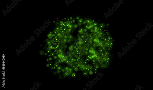 Green glowing particles abstract bokeh light creating texture