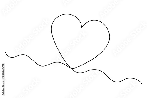 Continuous one line drawing of heart with flowing abstract line concept
