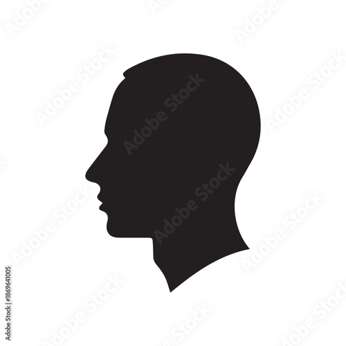 Silhouette Profile of a Man's Head Facing Left, Simple Black and White Icon